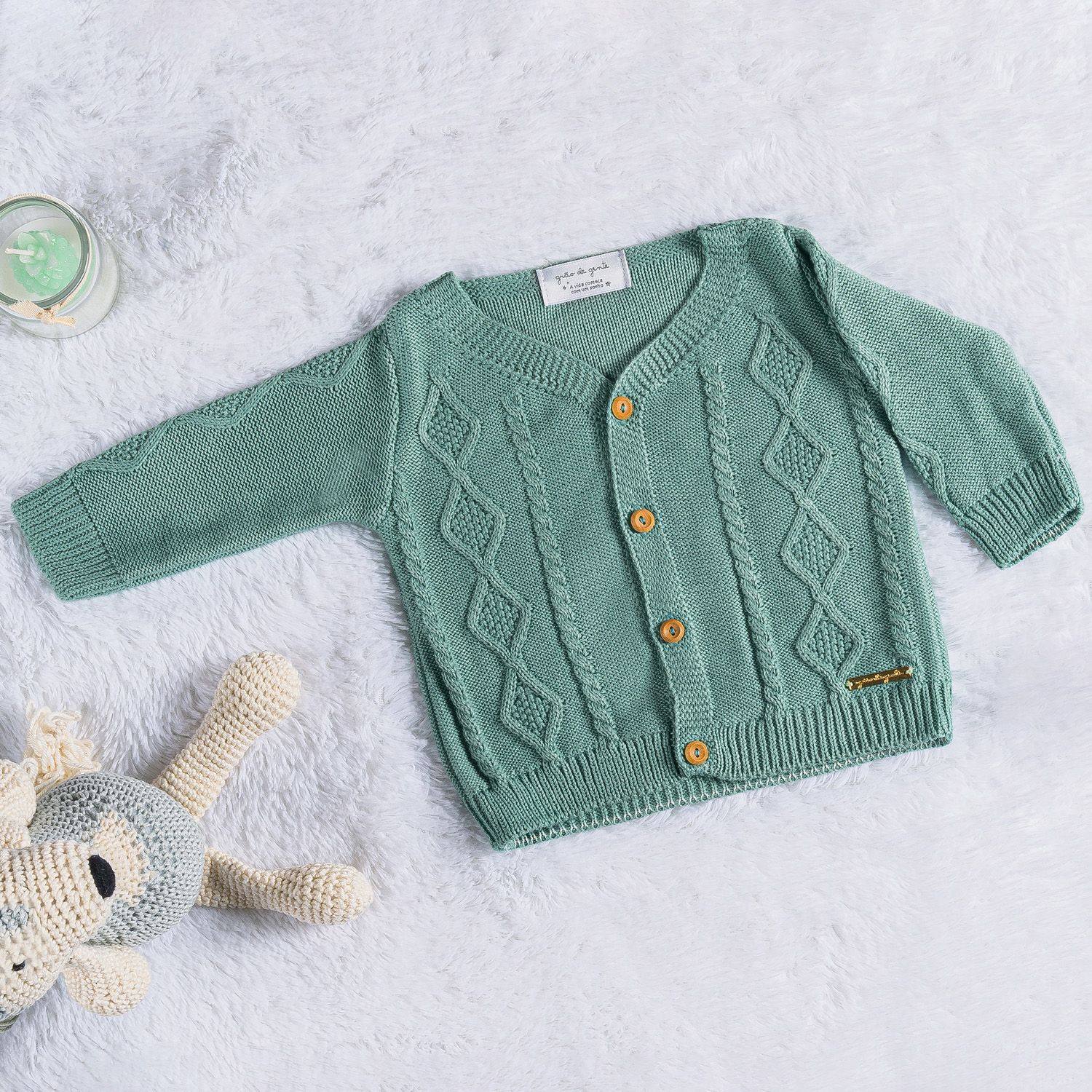 Casaquinho Tricot Trança Cinza Macaron