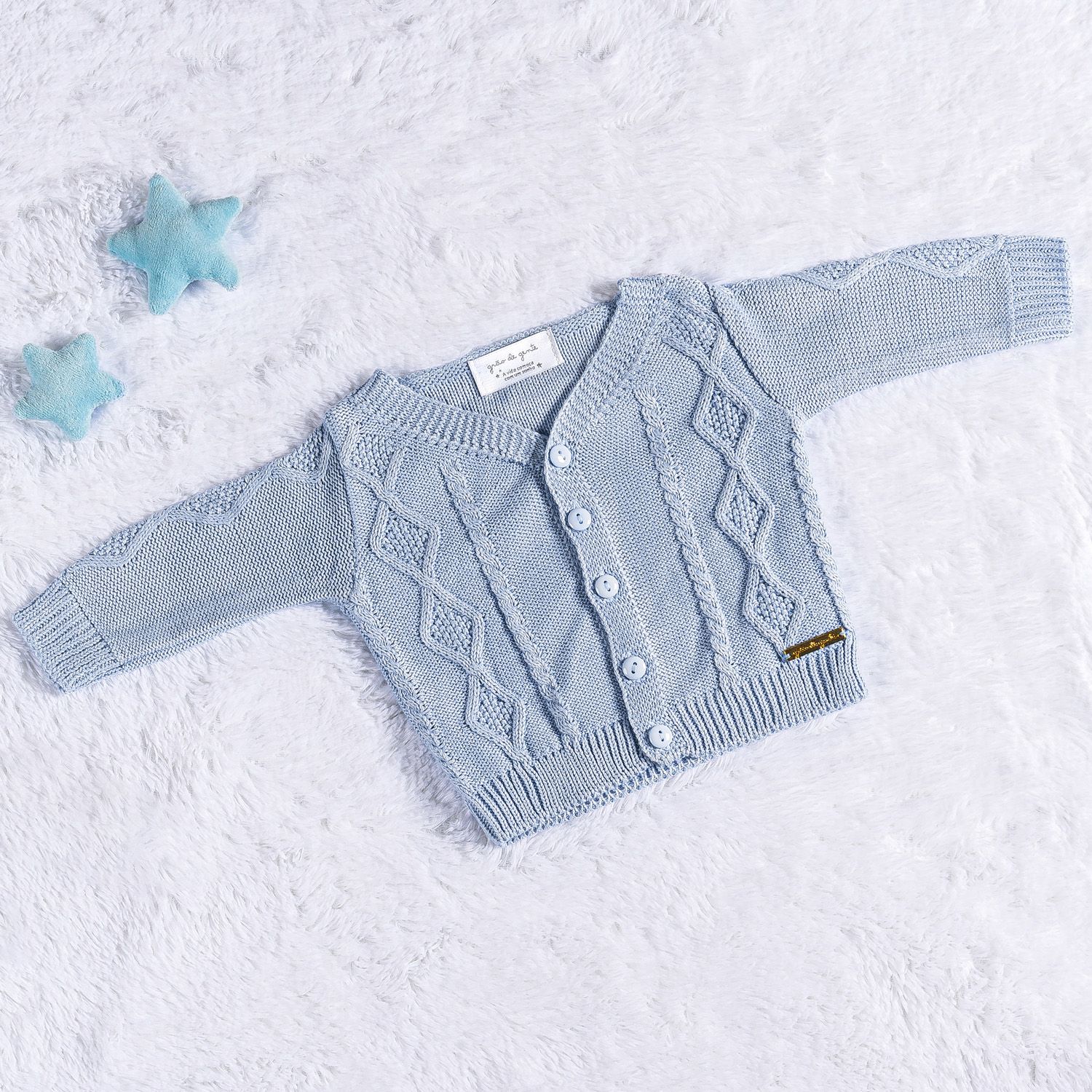 Casaquinho Tricot Trança Cinza Macaron