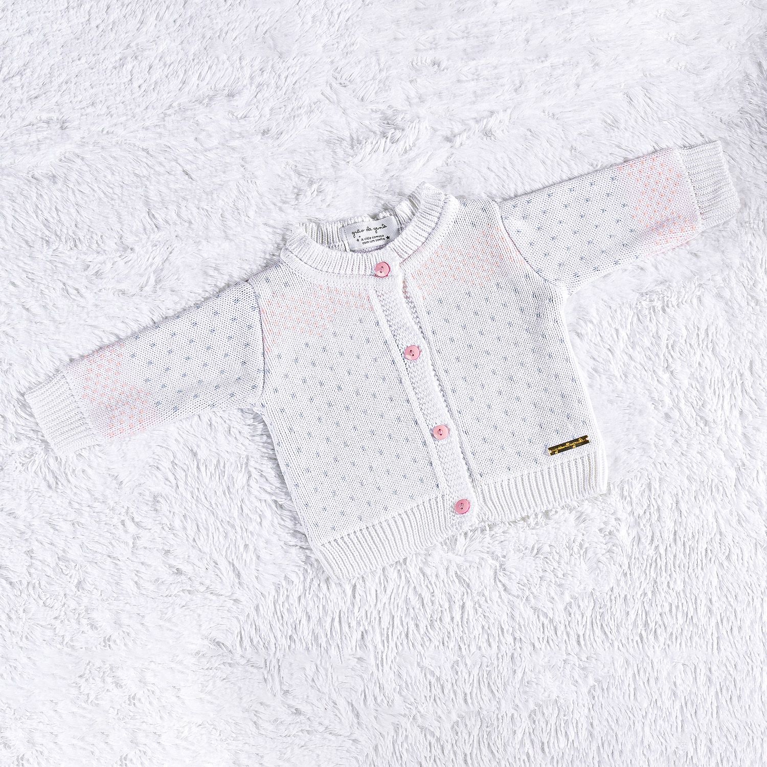 Casaquinho Tricot Jacquard Branco/Rosa