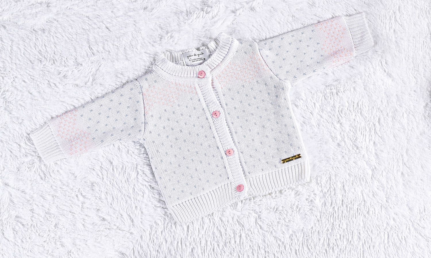 Casaquinho Tricot Jacquard Branco/Rosa