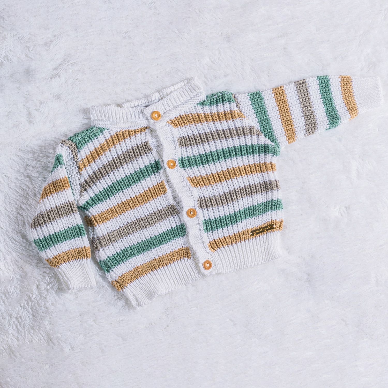 Casaquinho Tricot Listra Verde/Bege