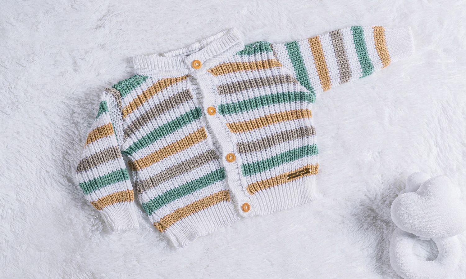 Casaquinho Tricot Listra Verde/Bege