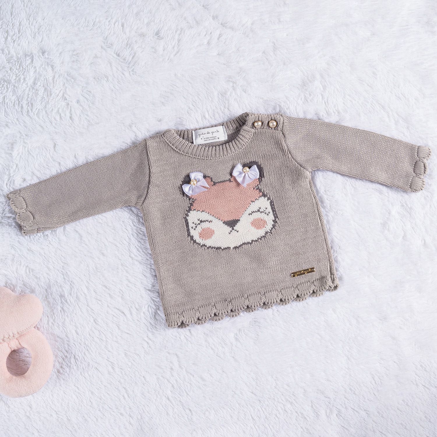 Casaquinho Tricot Raposinha Cinza/Nude Rosé