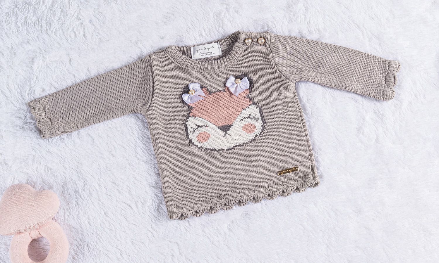 Casaquinho Tricot Raposinha Cinza/Nude Rosé