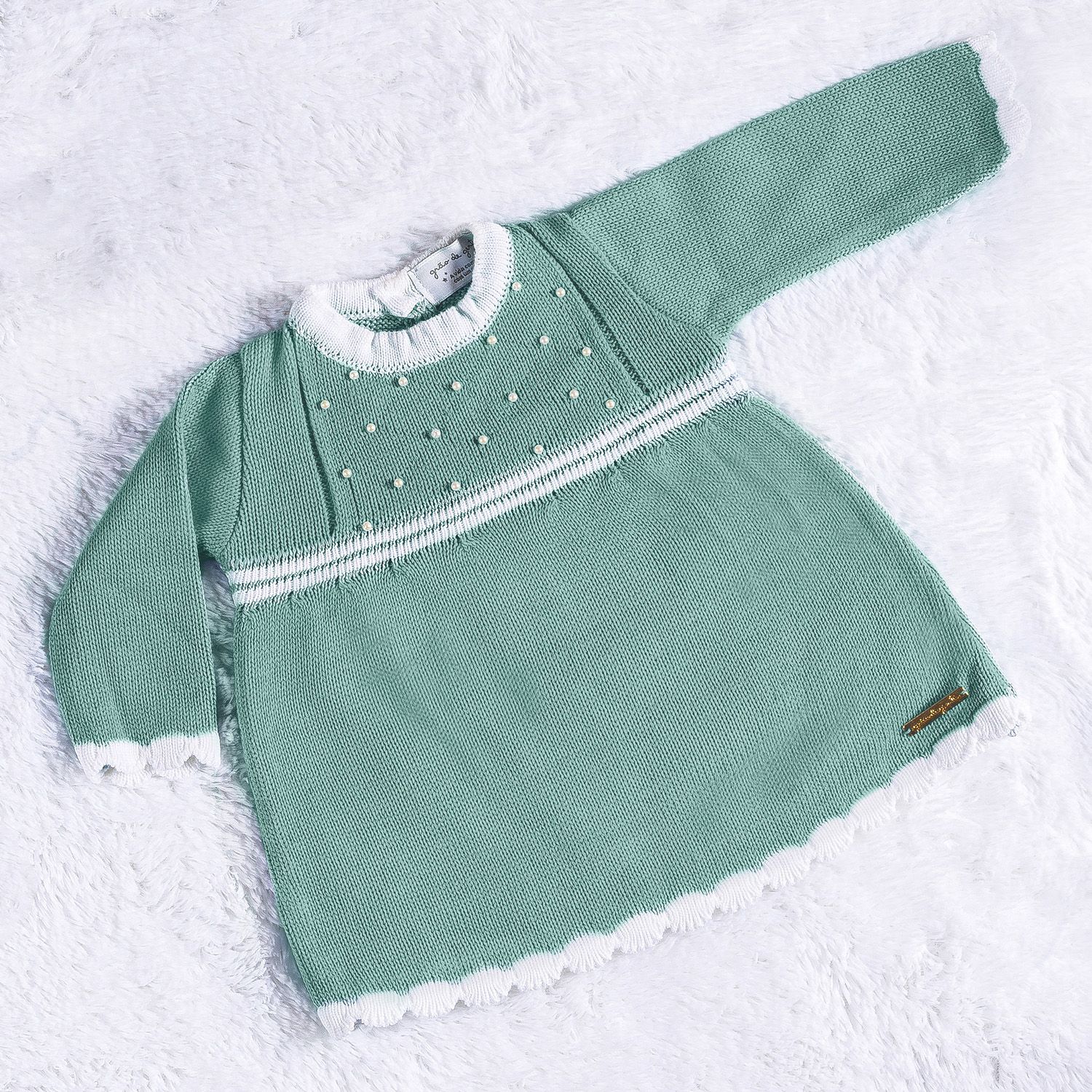 Vestido Tricot com Pérolas Verde