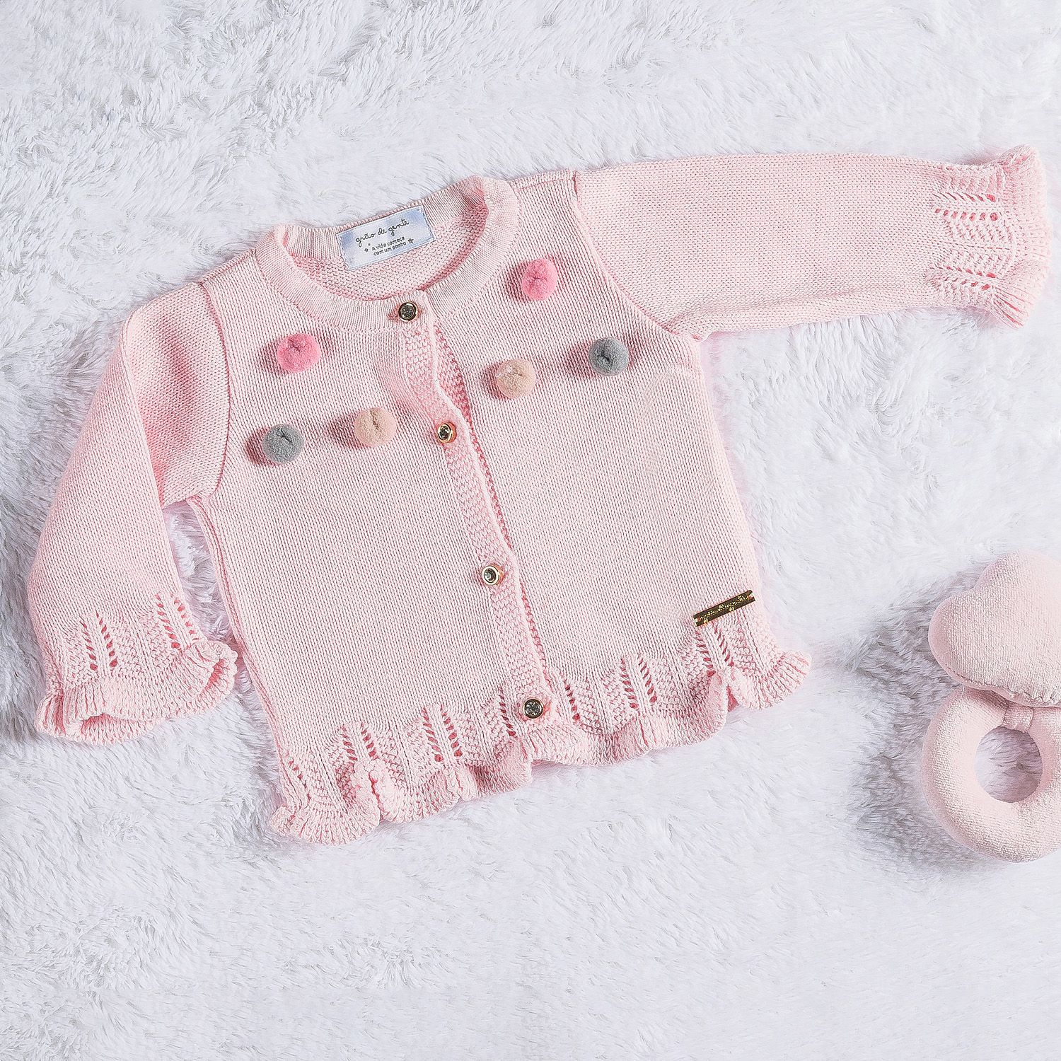 Casaquinho Tricot Pompom Rosa Tutti-frutti