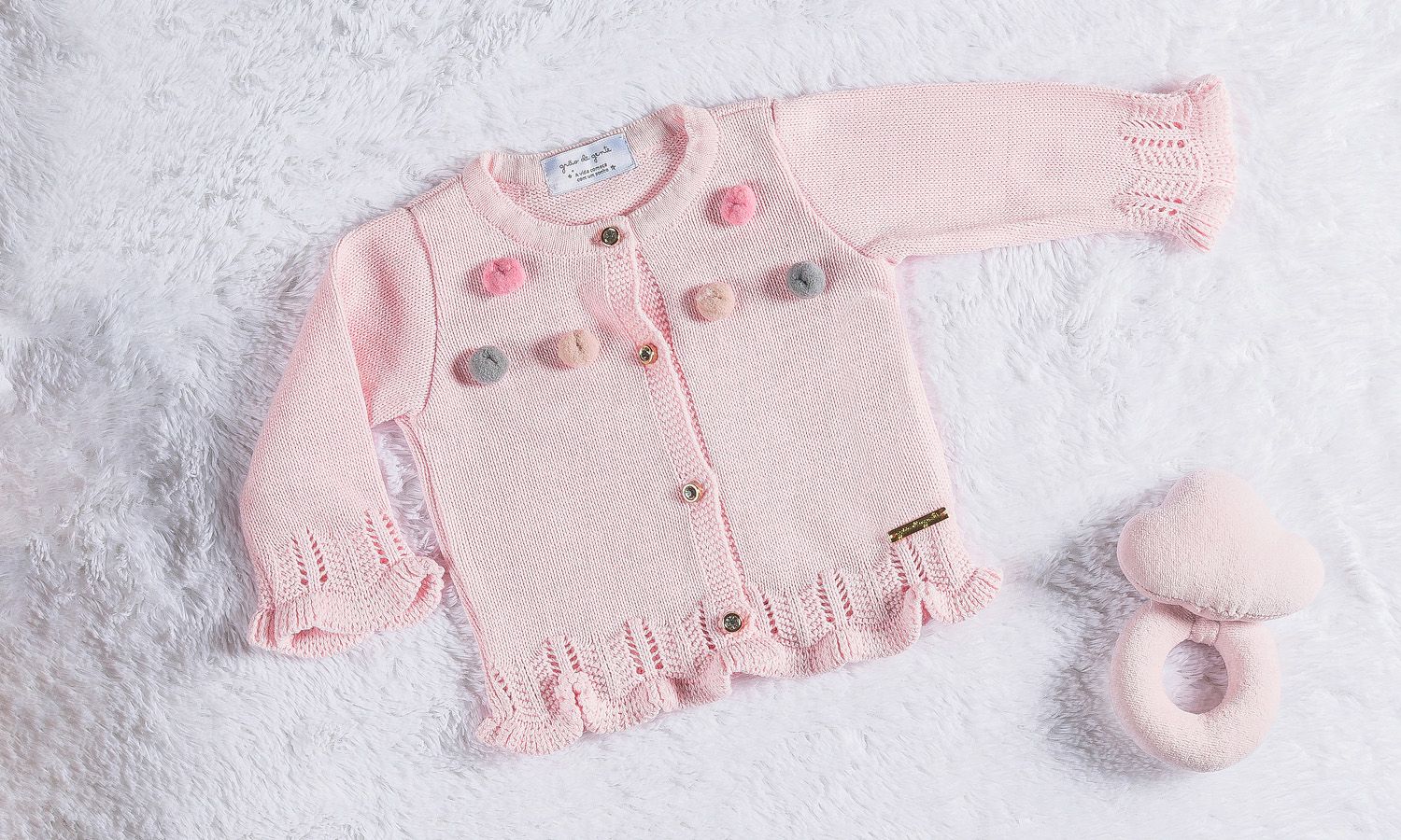 Casaquinho Tricot Pompom Rosa Tutti-frutti