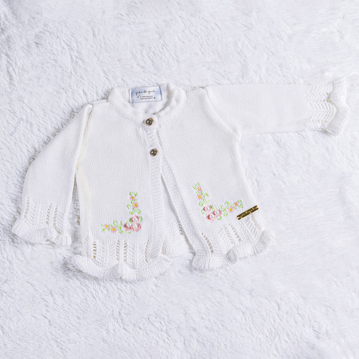 Casaquinho Tricot Bordado Rosa