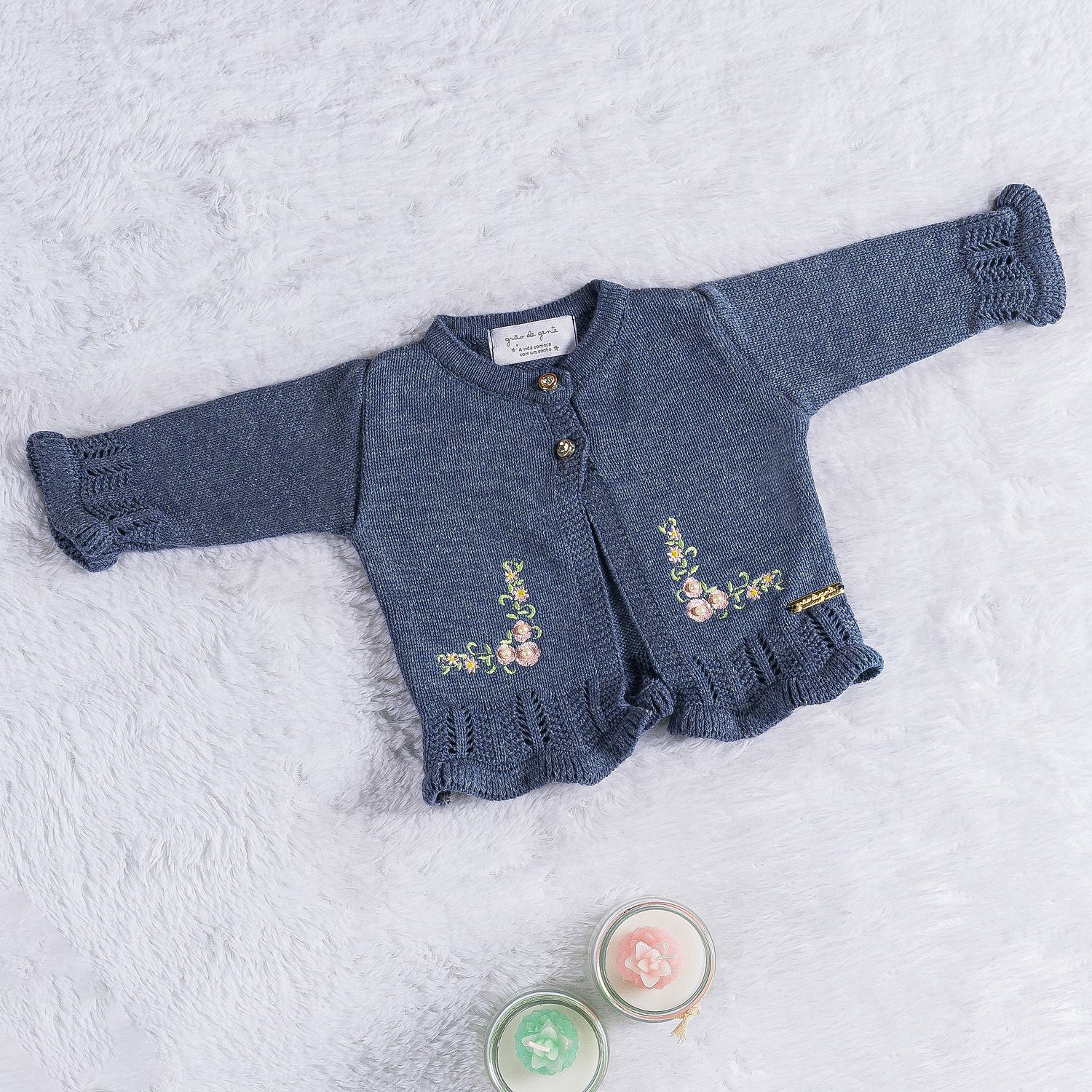 Casaquinho Tricot Bordado Rosa