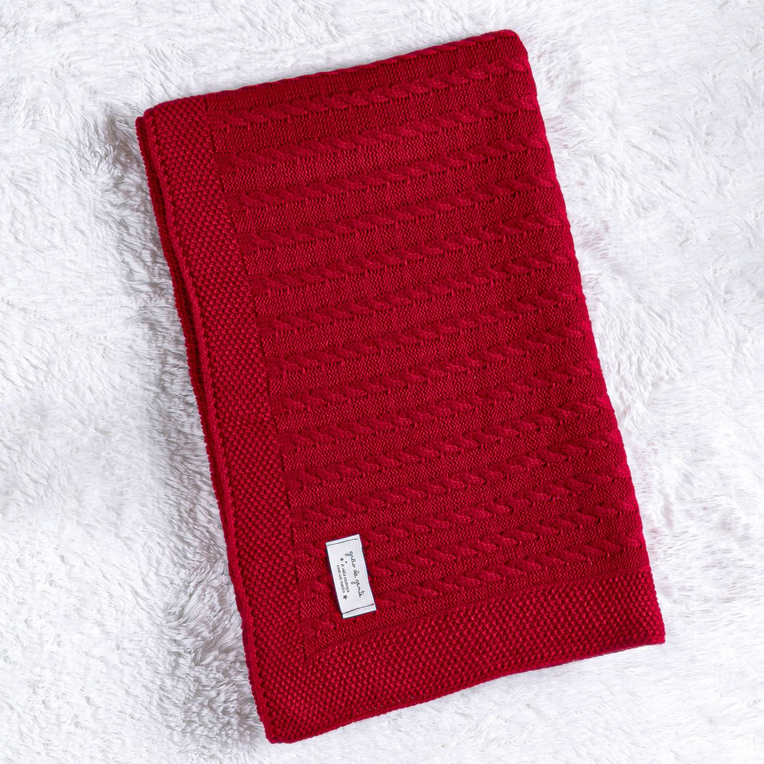 Manta Bebê Tricot Trança Azul Marinho 80cm