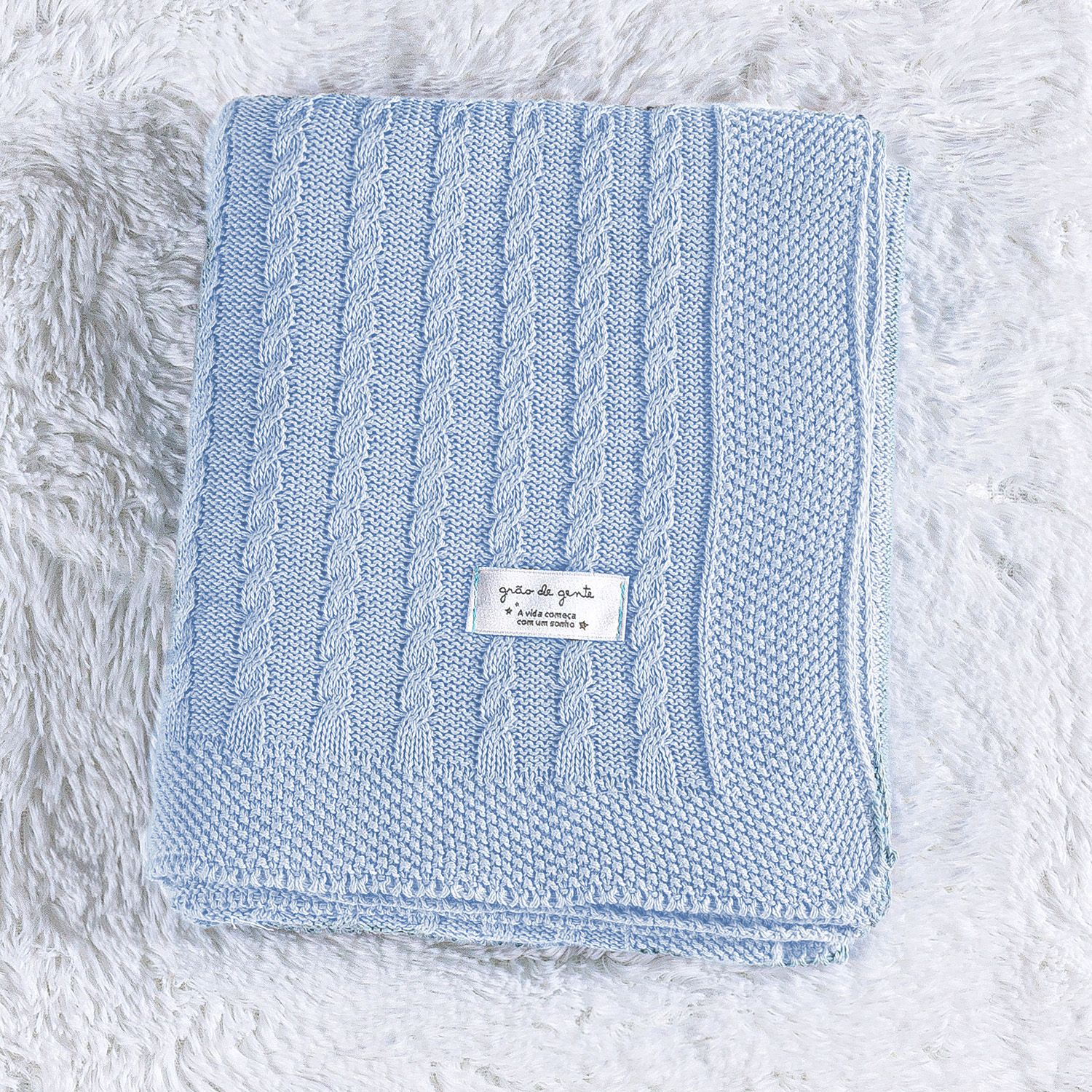 Manta Bebê Tricot Trança Azul Marinho 80cm
