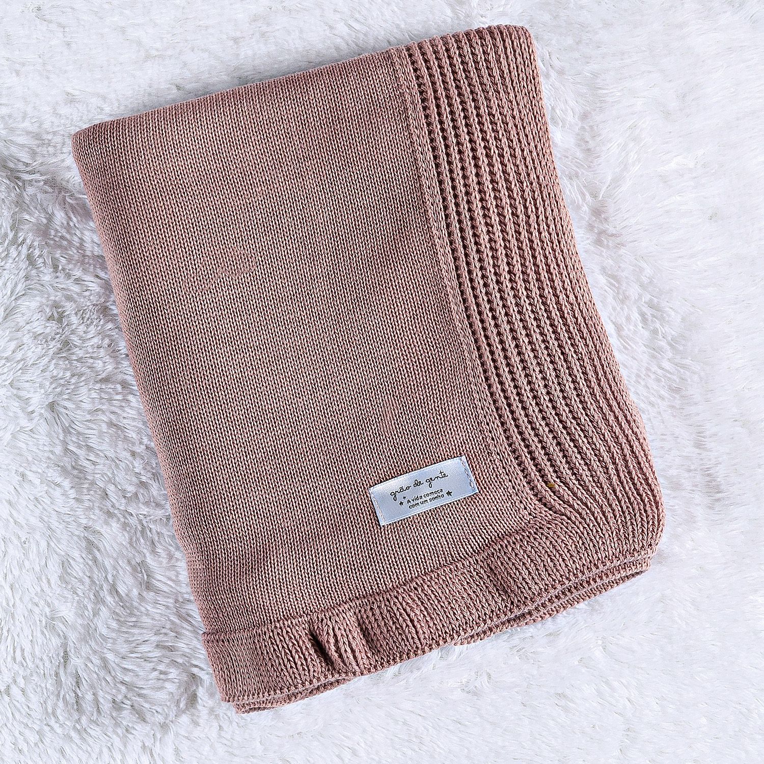 Manta Bebê Tricot Babado Rosé Nude 80cm