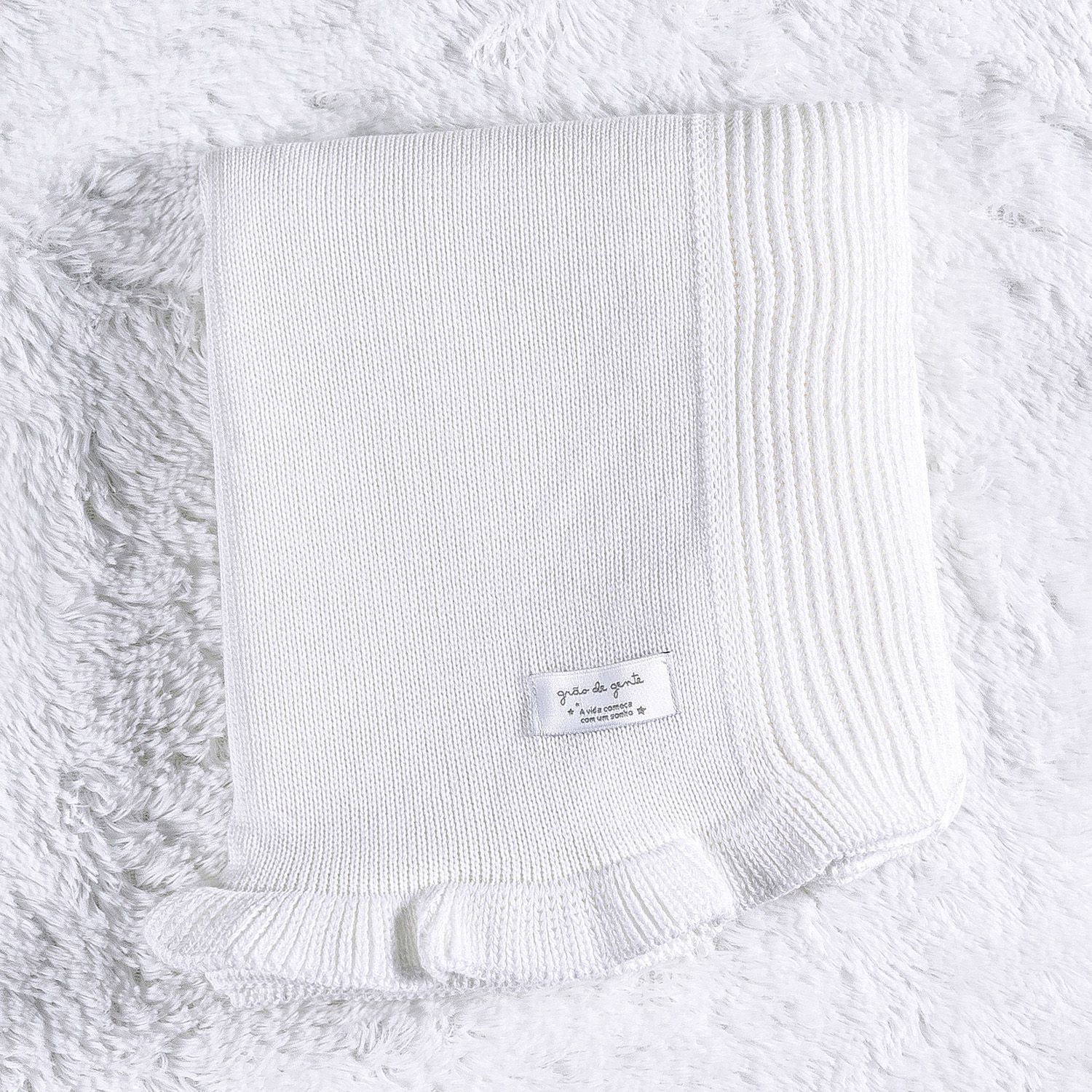 Manta Bebê Tricot Babado Rosé Nude 80cm