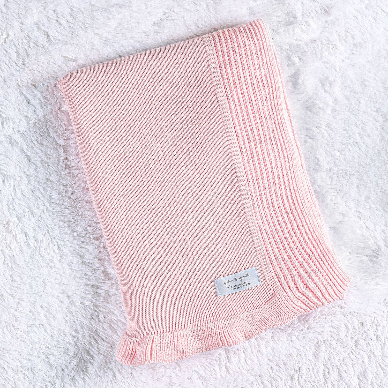 Manta Bebê Tricot Babado Rosé Nude 80cm