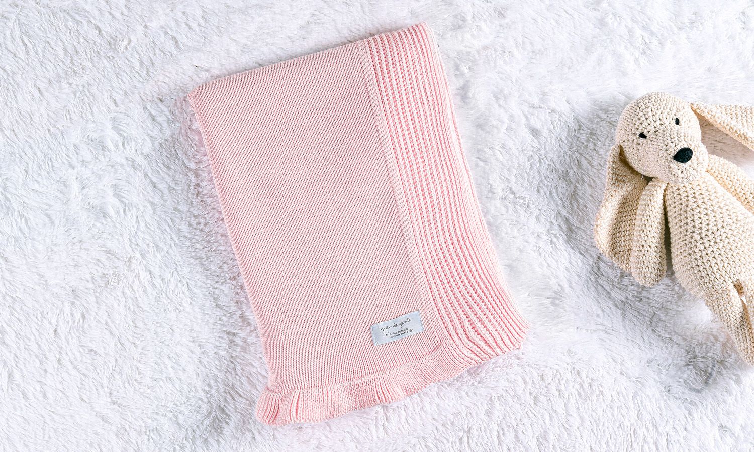 Manta Bebê Tricot Babado Rosé Nude 80cm