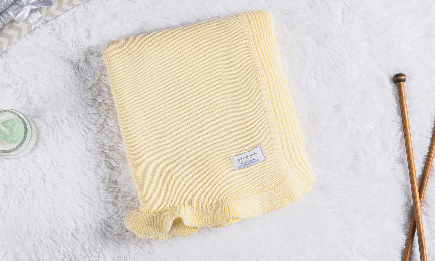 Manta Bebê Tricot Babado Rosé Nude 80cm