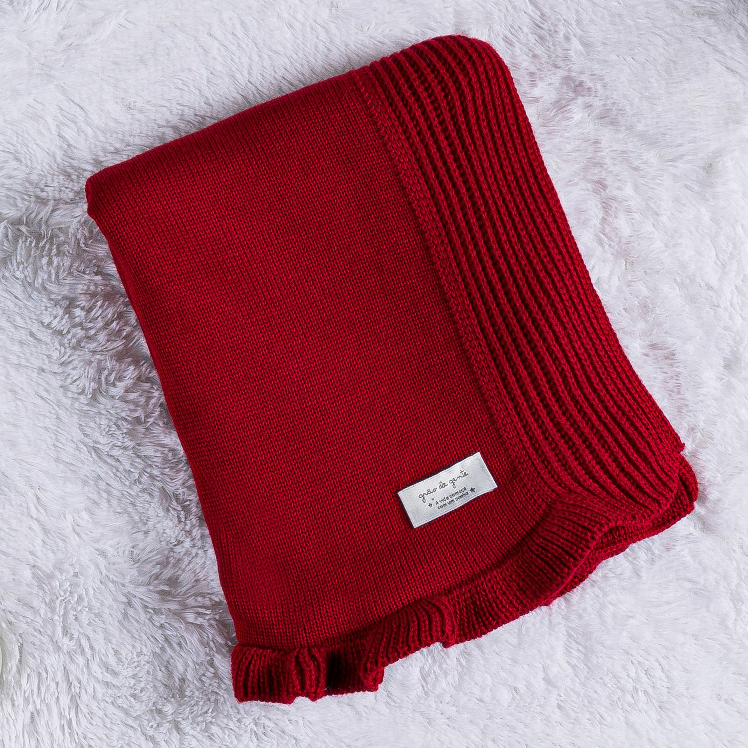 Manta Bebê Tricot Babado Rosé Nude 80cm