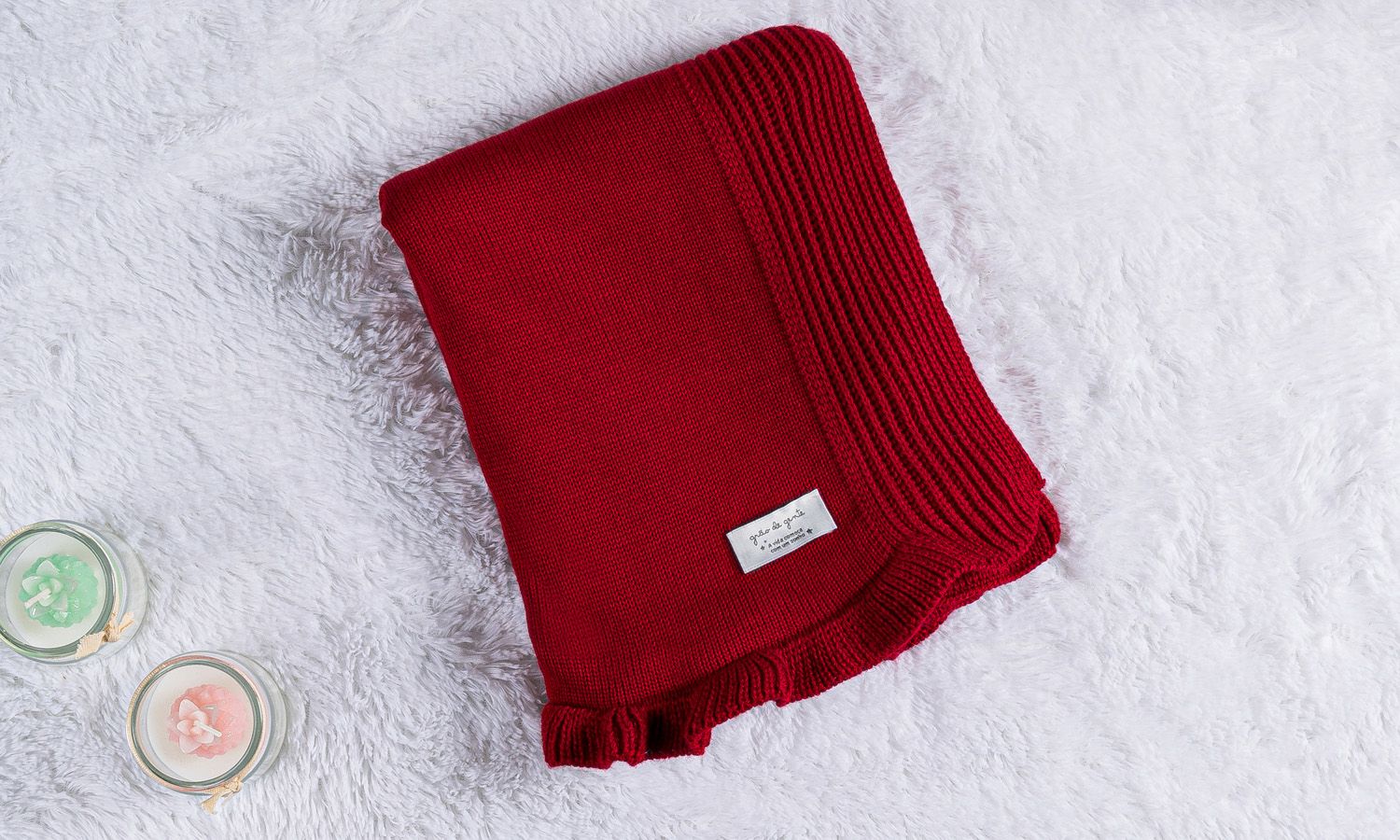 Manta Bebê Tricot Babado Rosé Nude 80cm