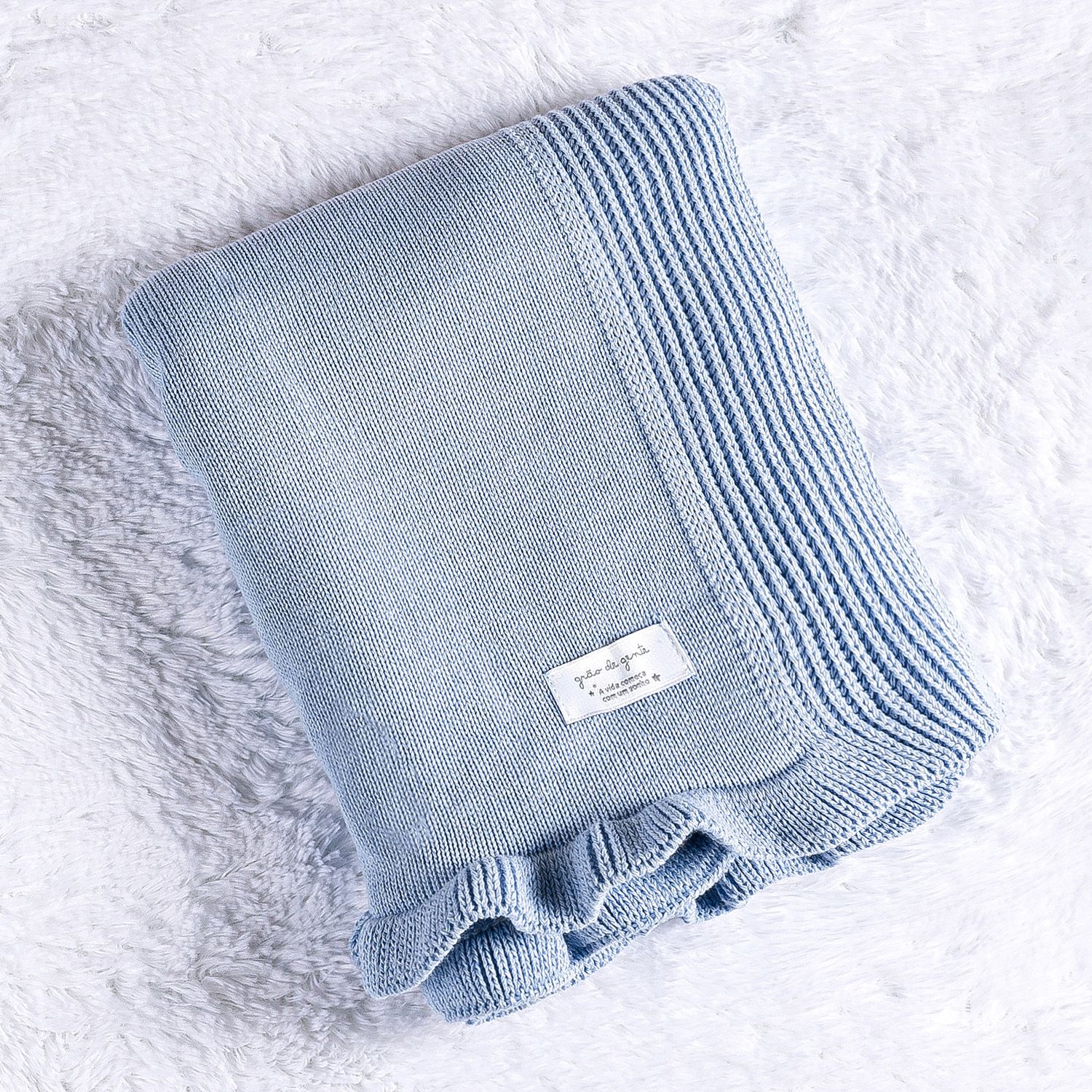 Manta Bebê Tricot Babado Rosé Nude 80cm