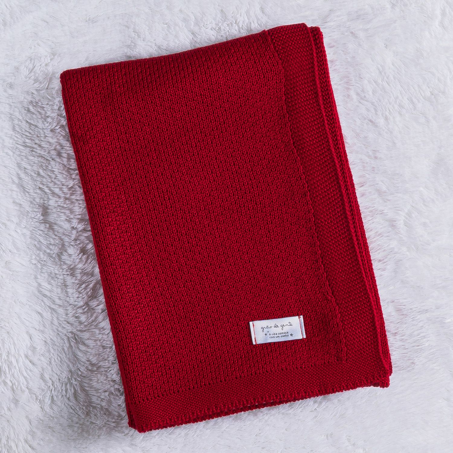 Manta Bebê Ponto Arroz Vermelho Maçã do Amor 80cm