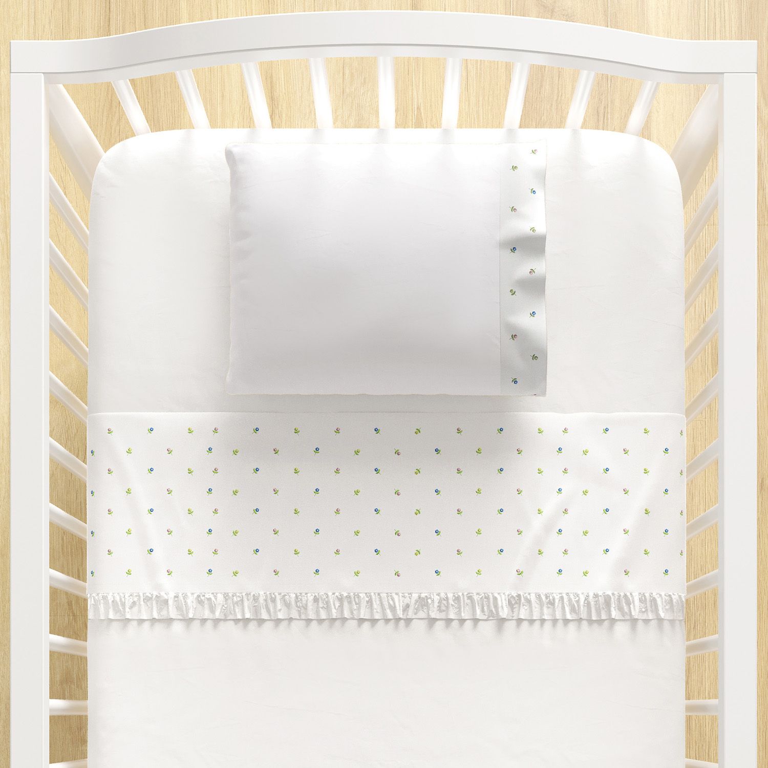 Jogo Lençol de Berço Bordado Floral Petit 3 peças