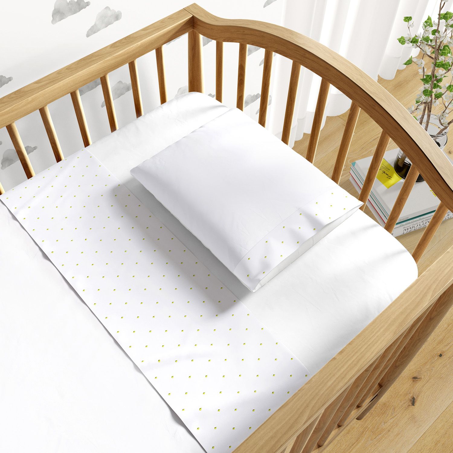 Jogo de Lençol Berço Bordado Losango Petit Amarelo 3 peças