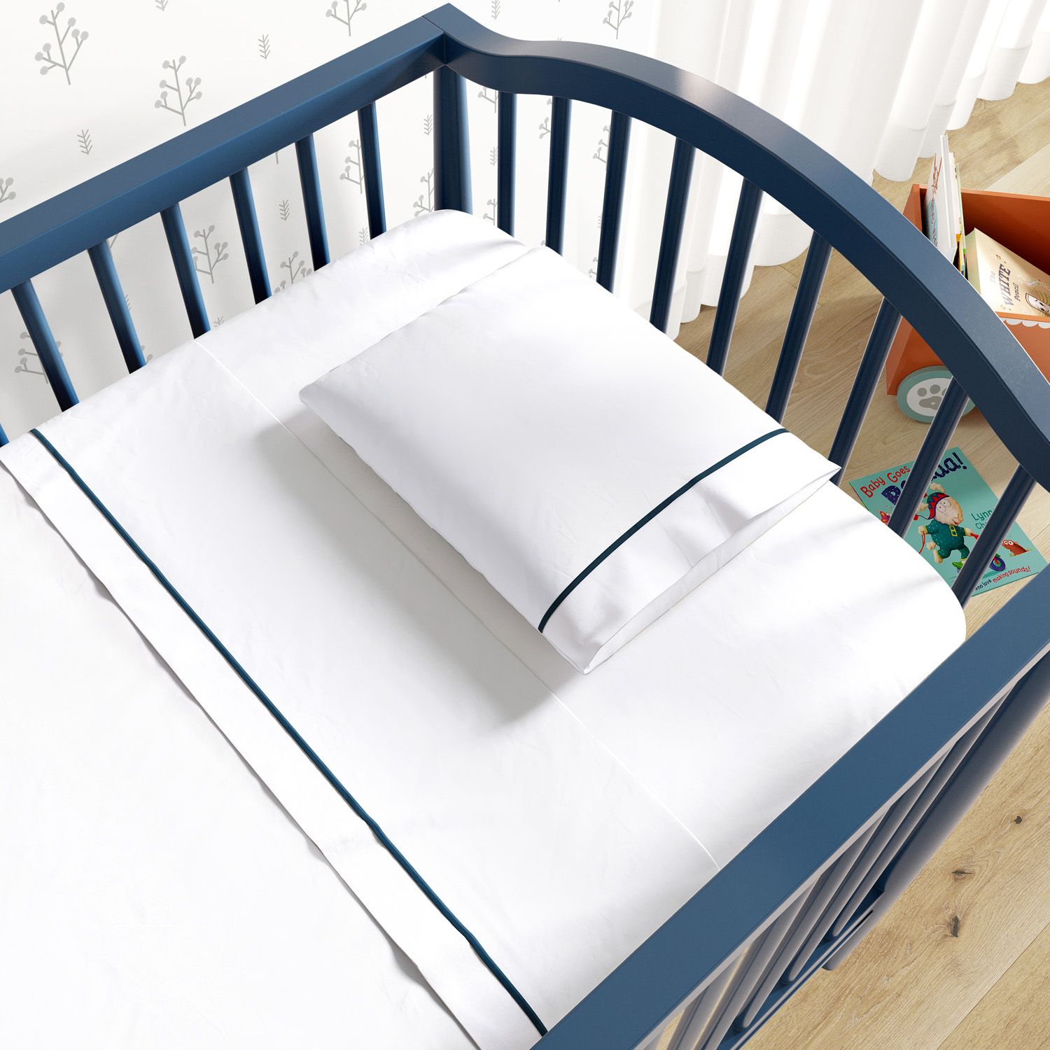 Jogo de Lençol Berço Viés Azul Marinho 3 peças