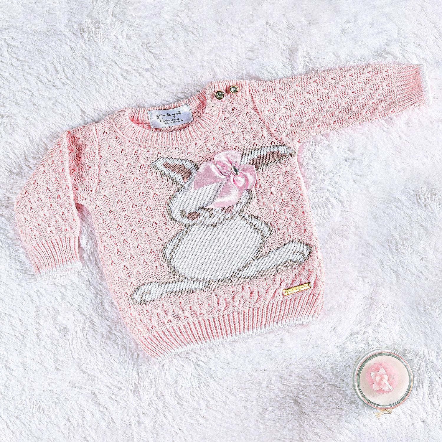 Casaquinho Tricot Coelhinha Rosa