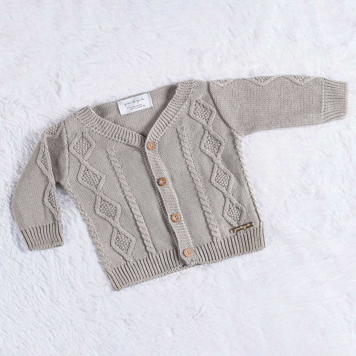 Casaquinho Tricot Trança Cinza Macaron