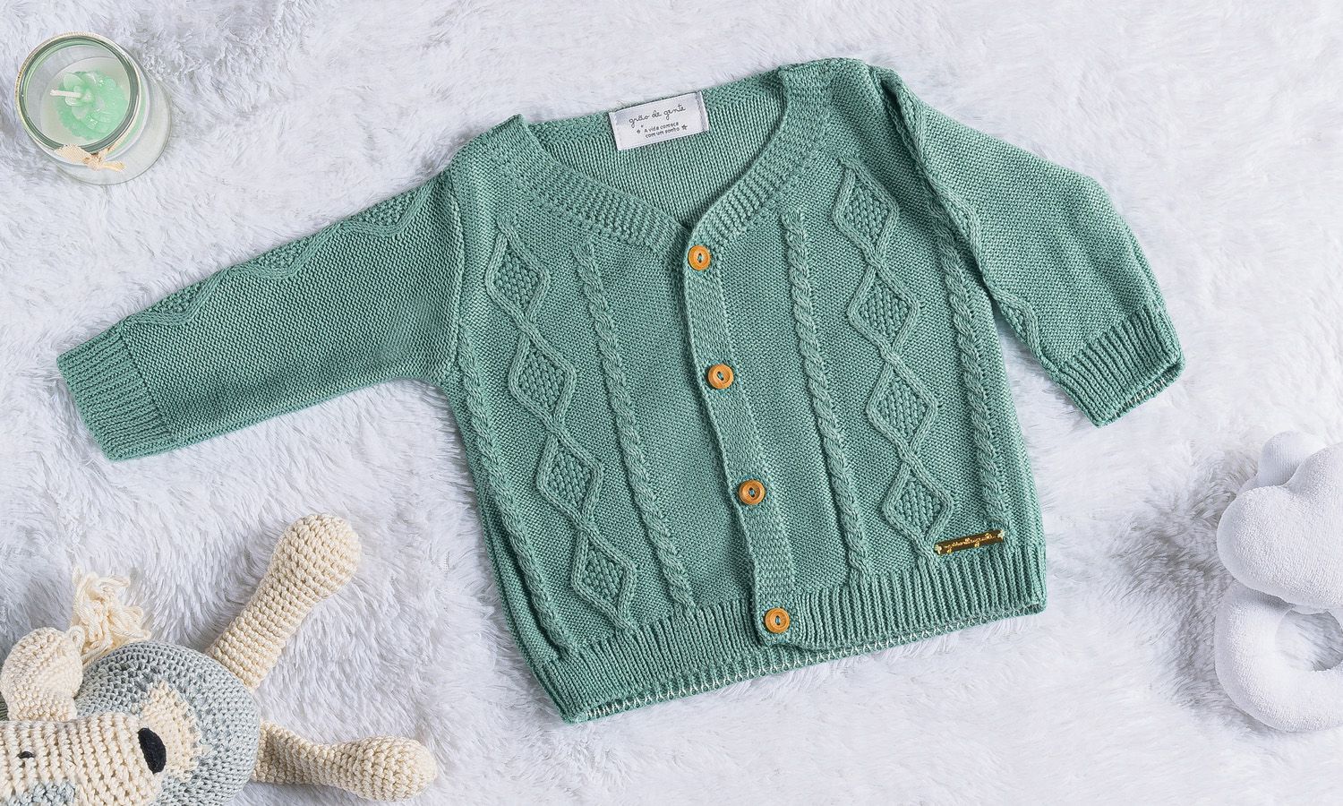 Casaquinho Tricot Trança Cinza Macaron