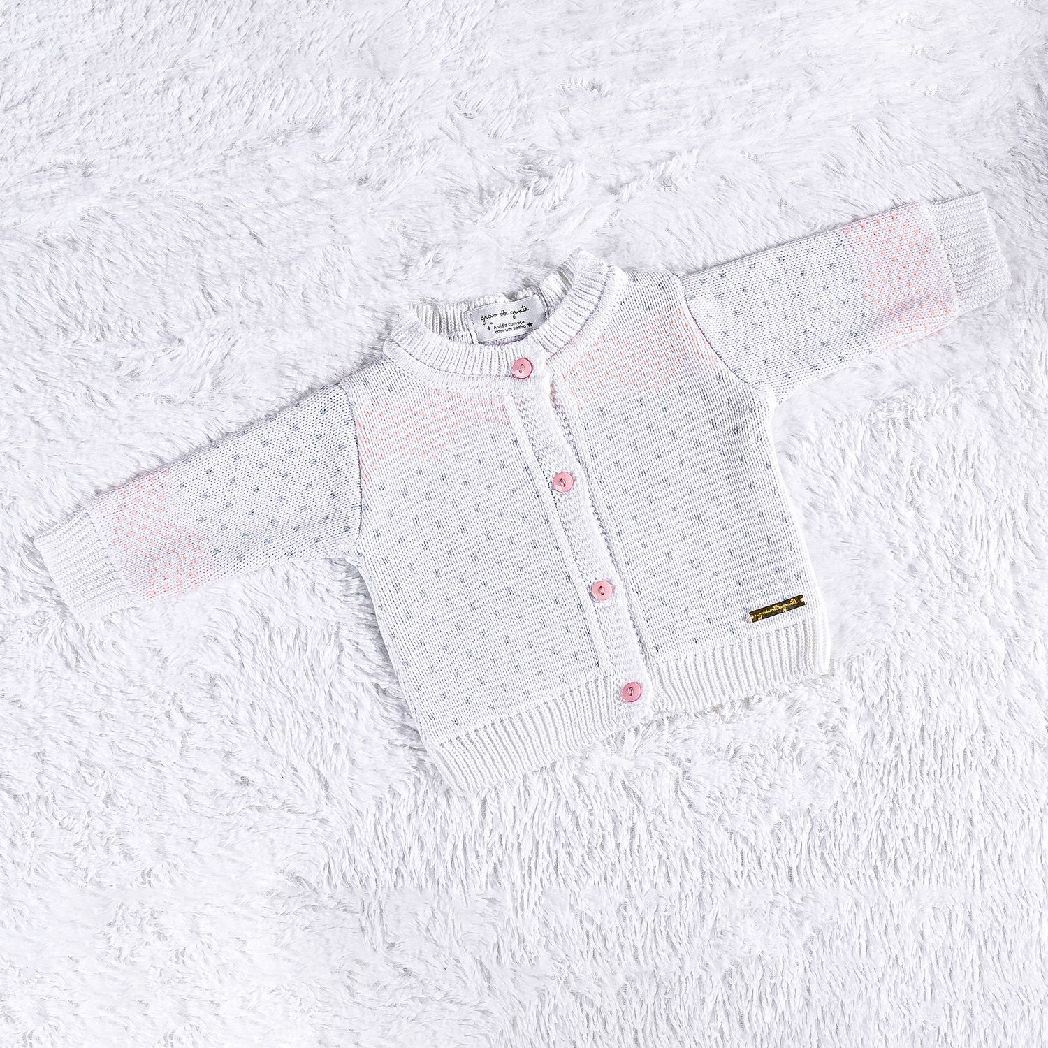 Casaquinho Tricot Jacquard Branco/Rosa