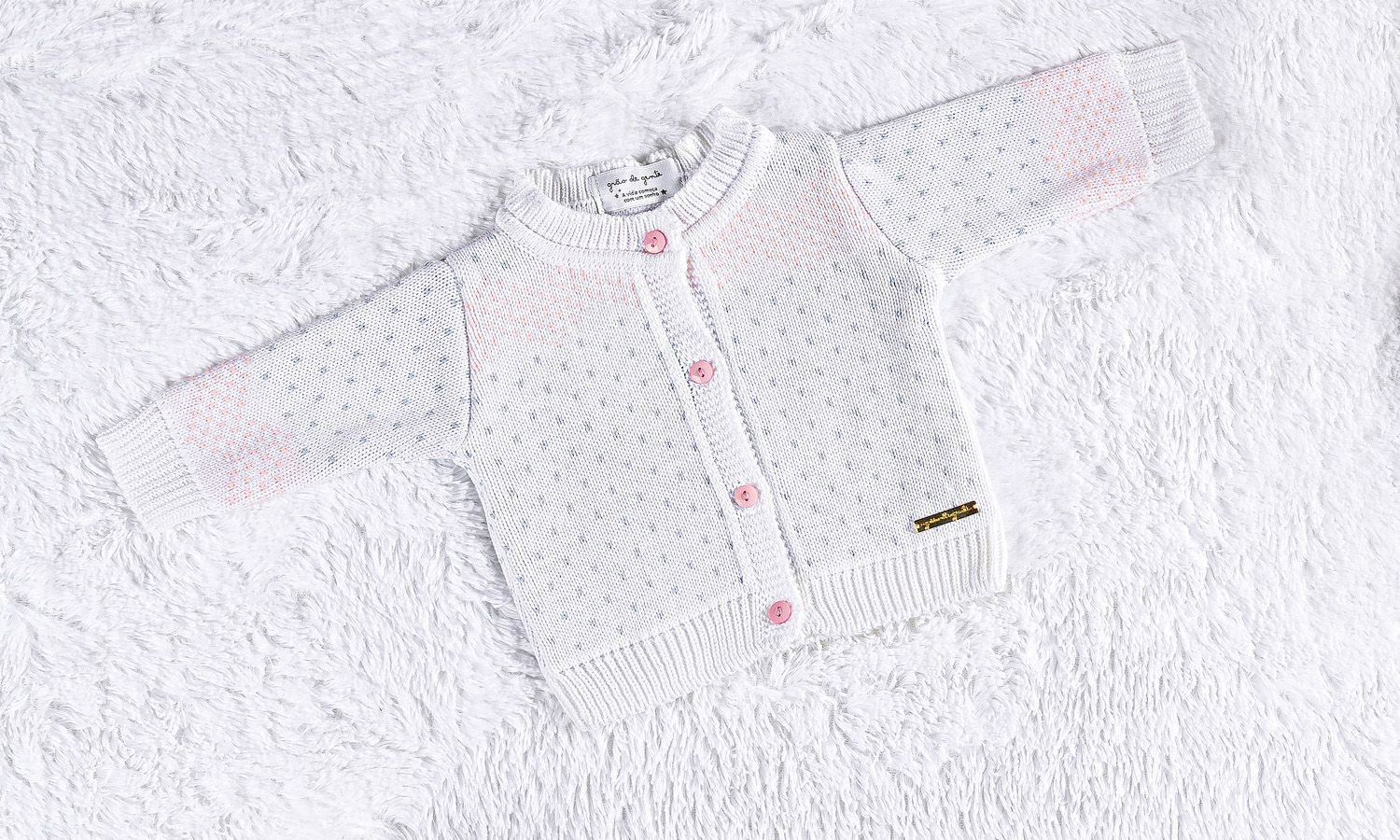 Casaquinho Tricot Jacquard Branco/Rosa