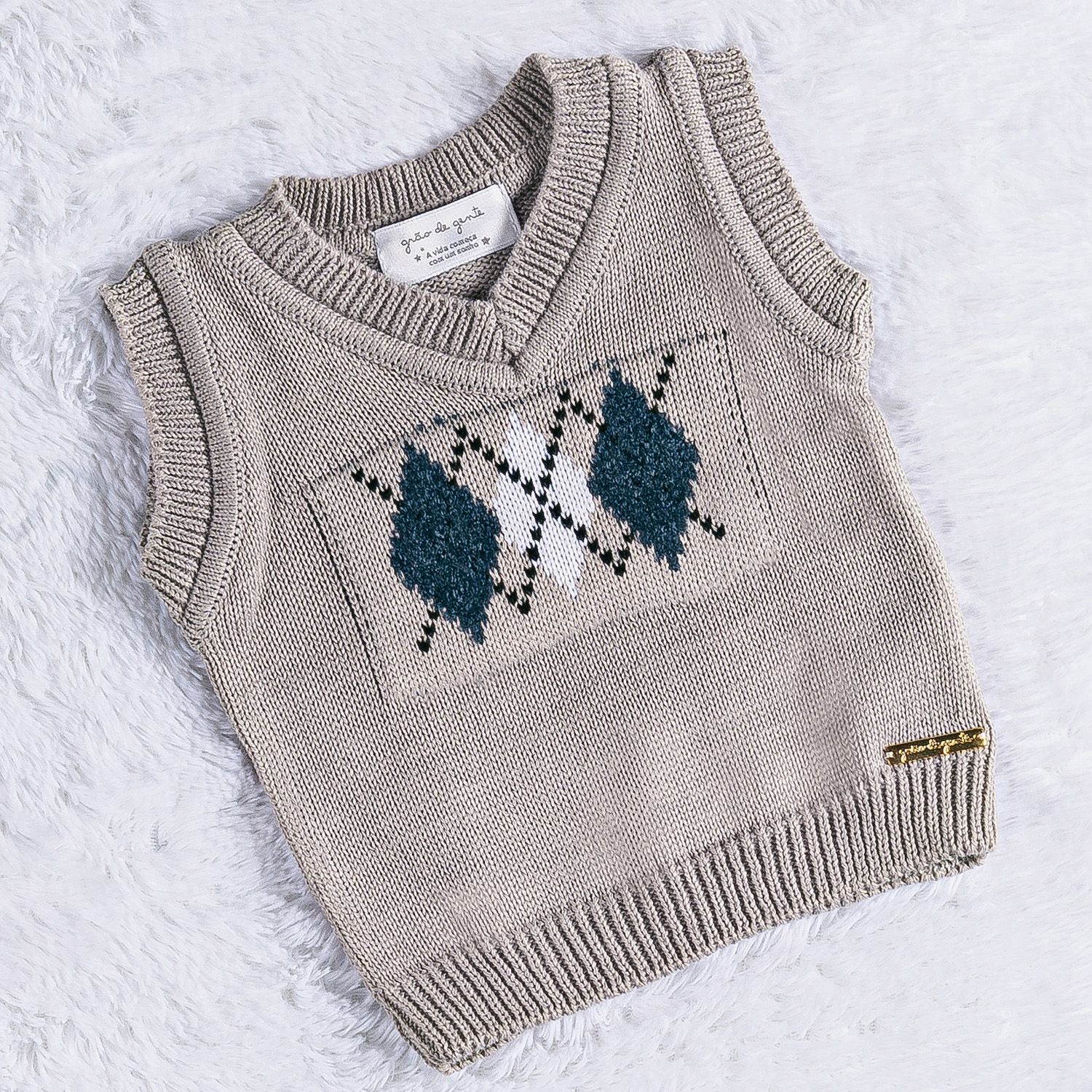 Colete Tricot Argyle Avelã
