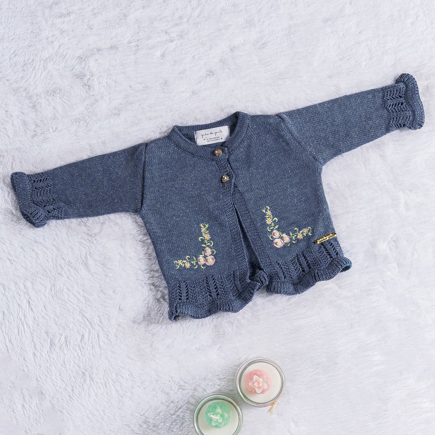 Casaquinho Tricot Bordado Rosa