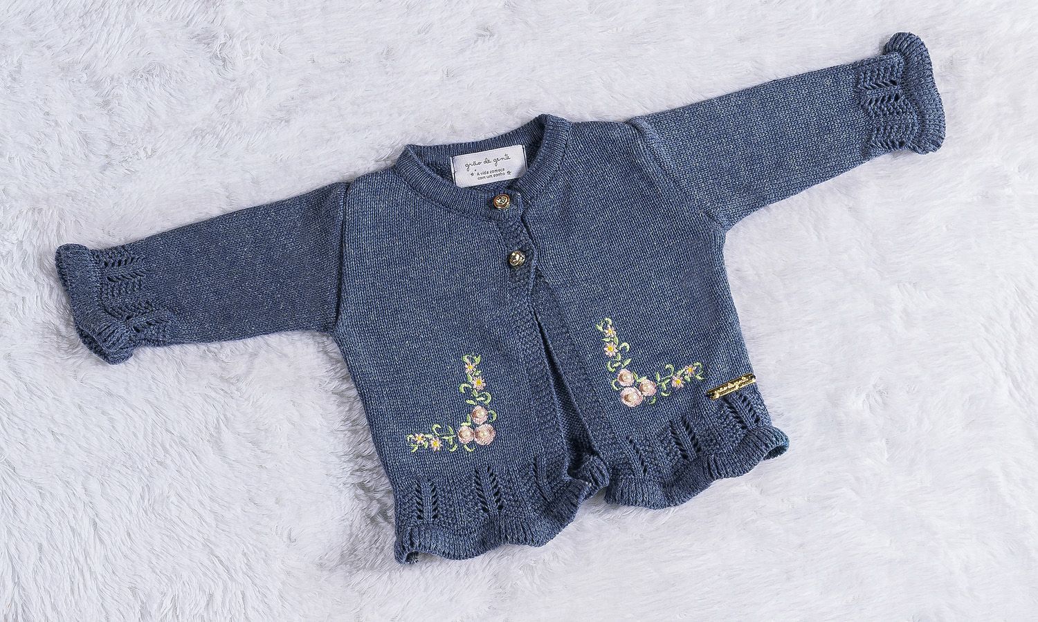 Casaquinho Tricot Bordado Rosa