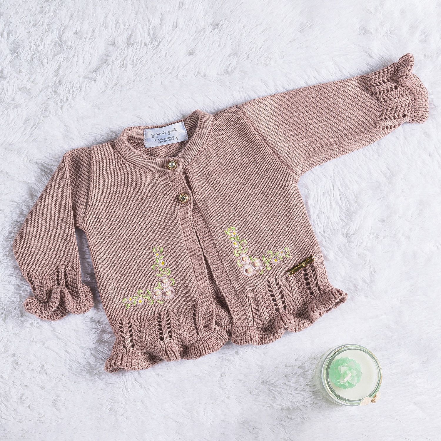 Casaquinho Tricot Bordado Rosa