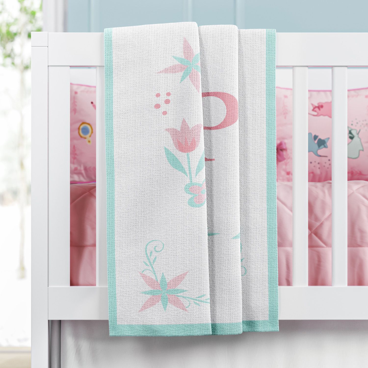 Manta Bebê Tricot Princesa Personalizada 1ª Letra do Nome Bebê 1m