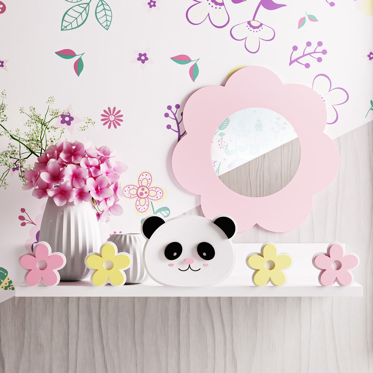 Prateleira MDF Panda Floral Moderna