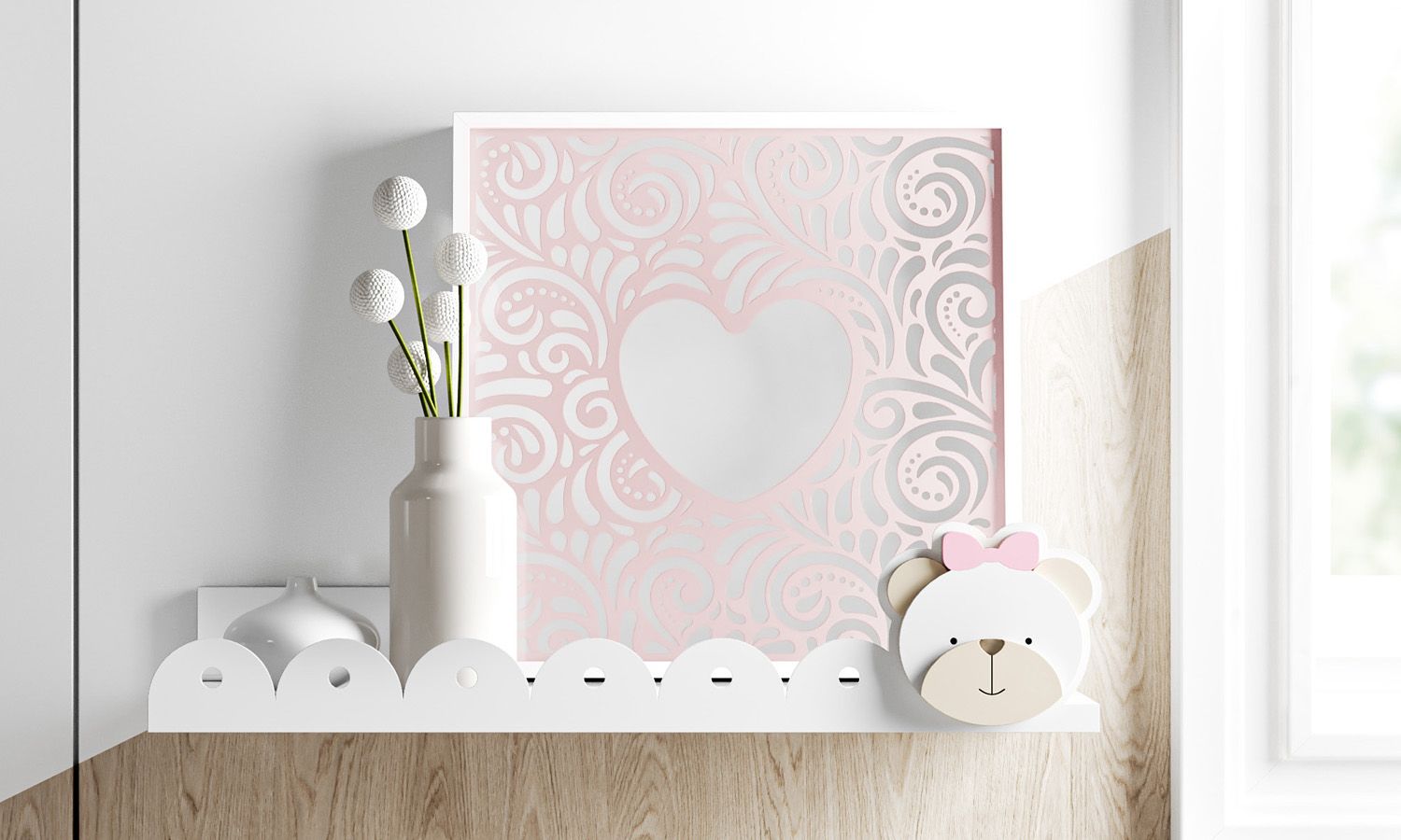 Prateleira MDF Ursinha Clássica Rosa