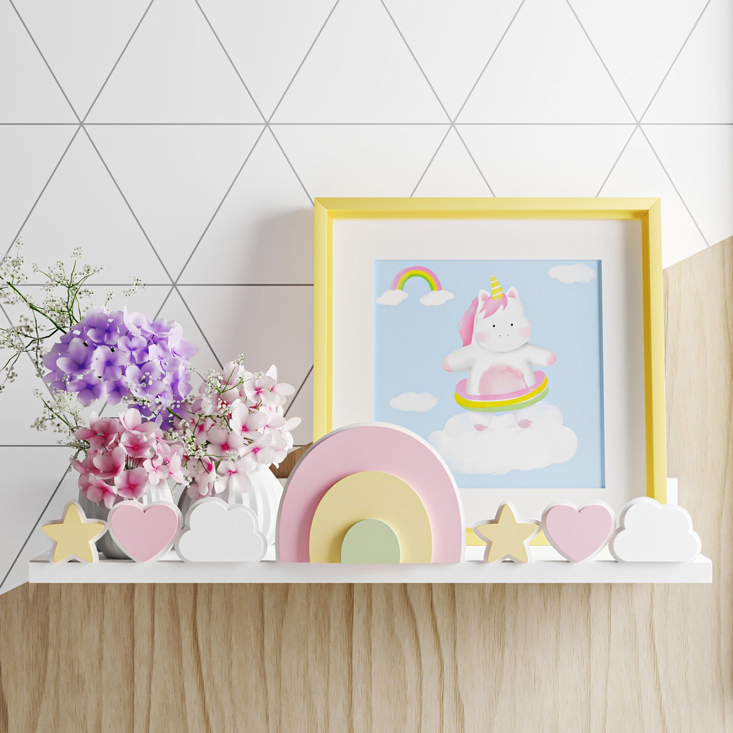 Prateleira MDF Arco-Íris Amiguinhas Unicórnio