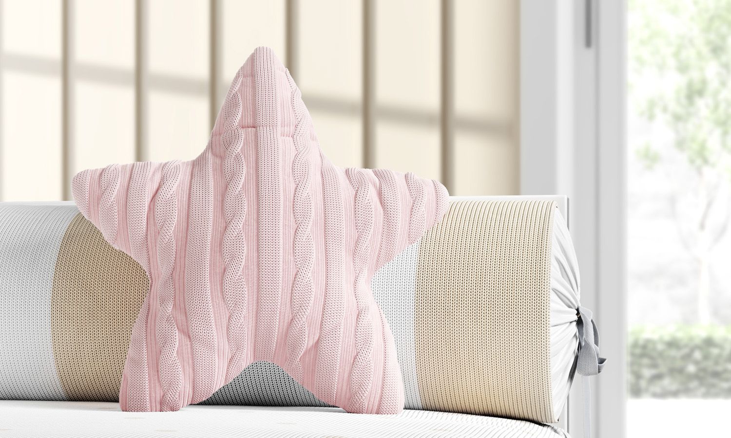 Almofada Estrela Tricot Rosa 30cm