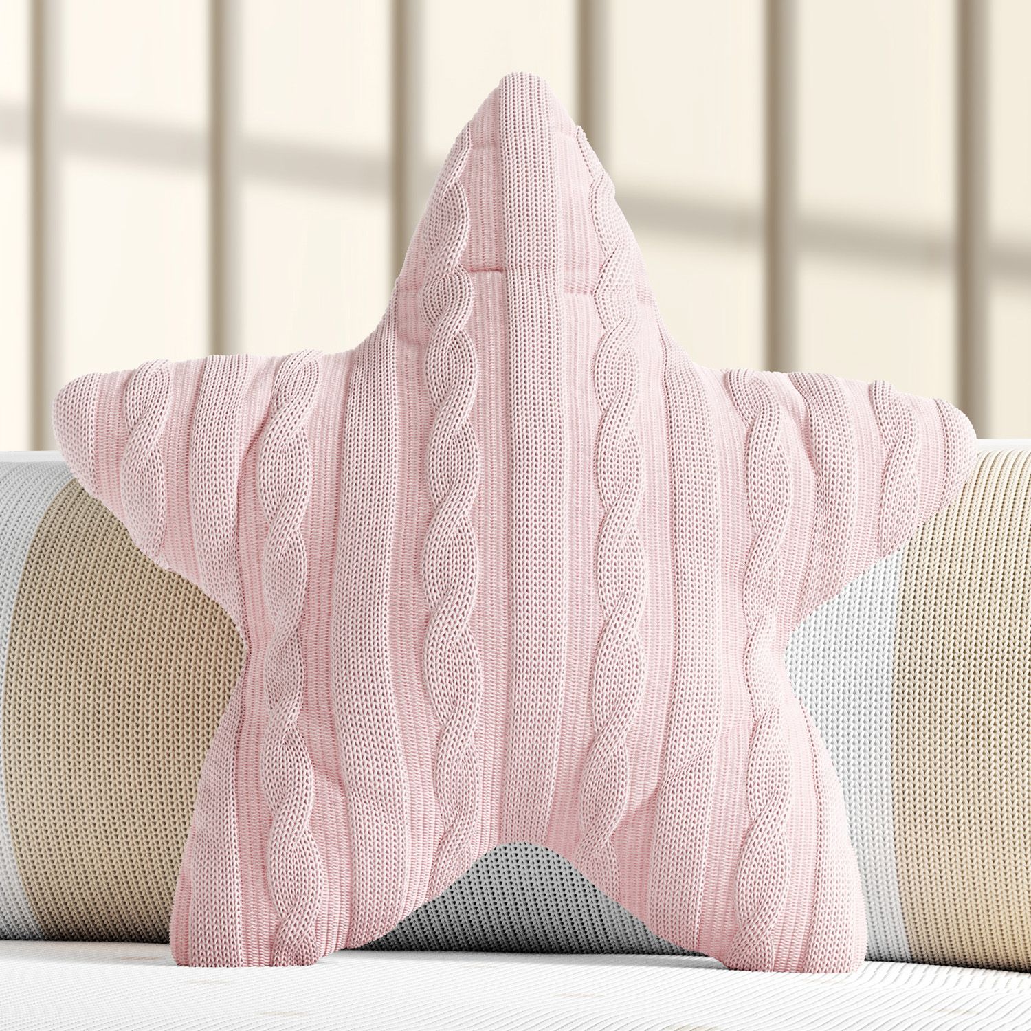 Almofada Estrela Tricot Rosa 30cm