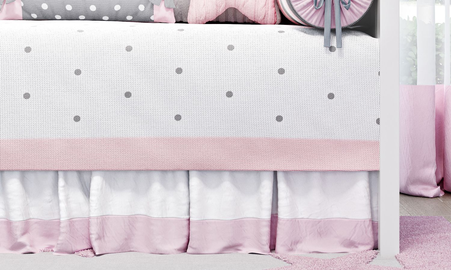 Saia de Cama Babá Branco/Rosa