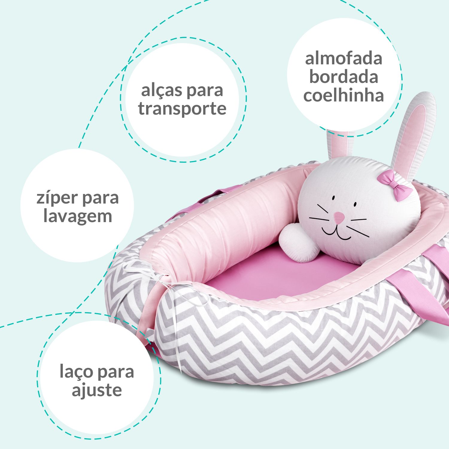 Ninho para Bebê Redutor de Berço Amiguinha Coelhinha Rosa 75cm