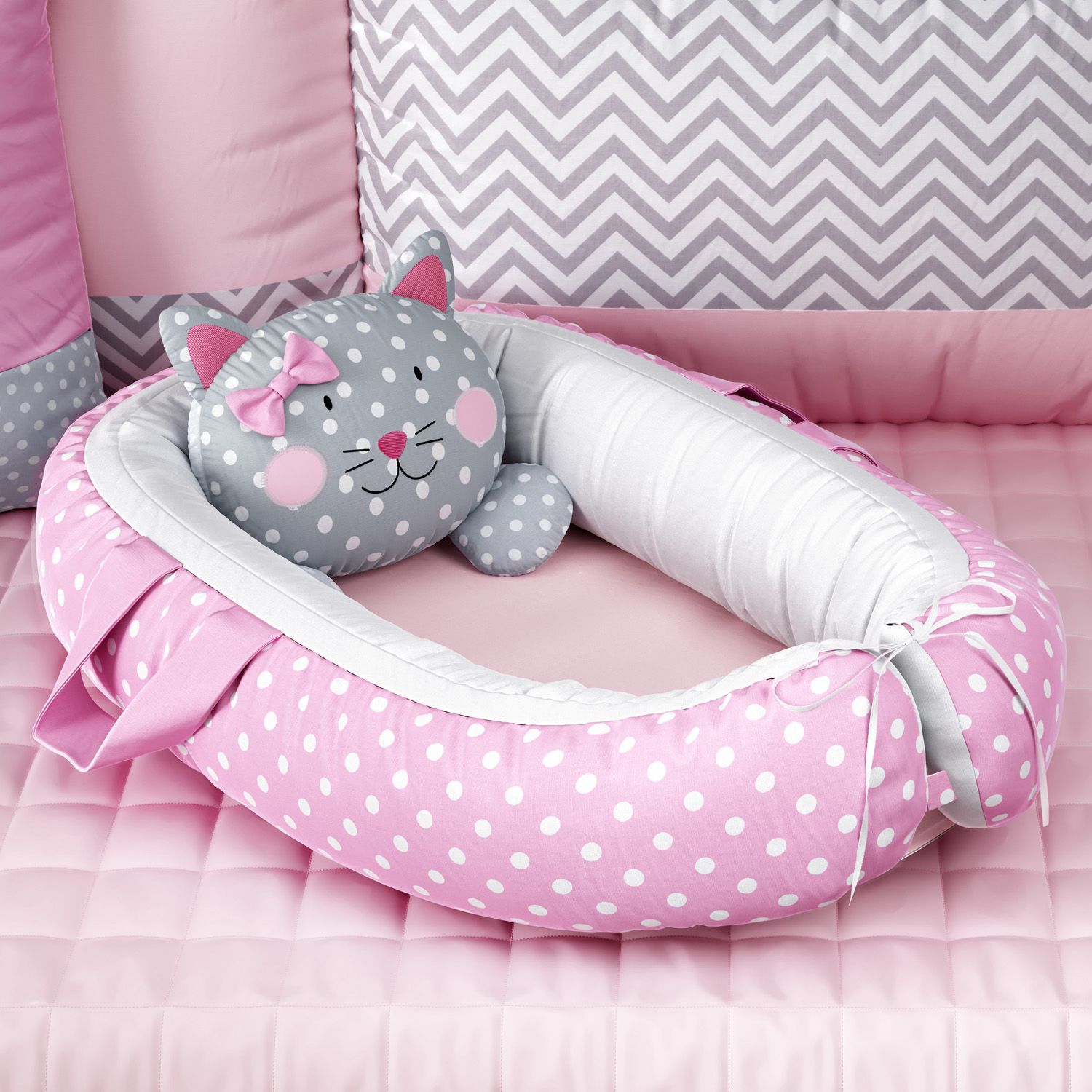 Ninho para Bebê Redutor de Berço Amiguinha Gatinha Rosa 75cm