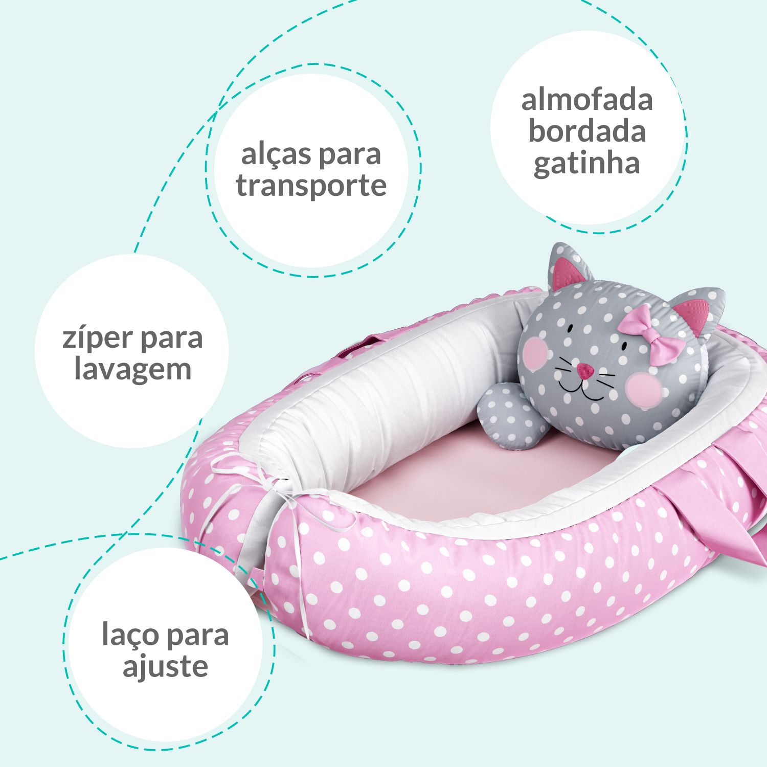 Ninho para Bebê Redutor de Berço Amiguinha Gatinha Rosa 75cm