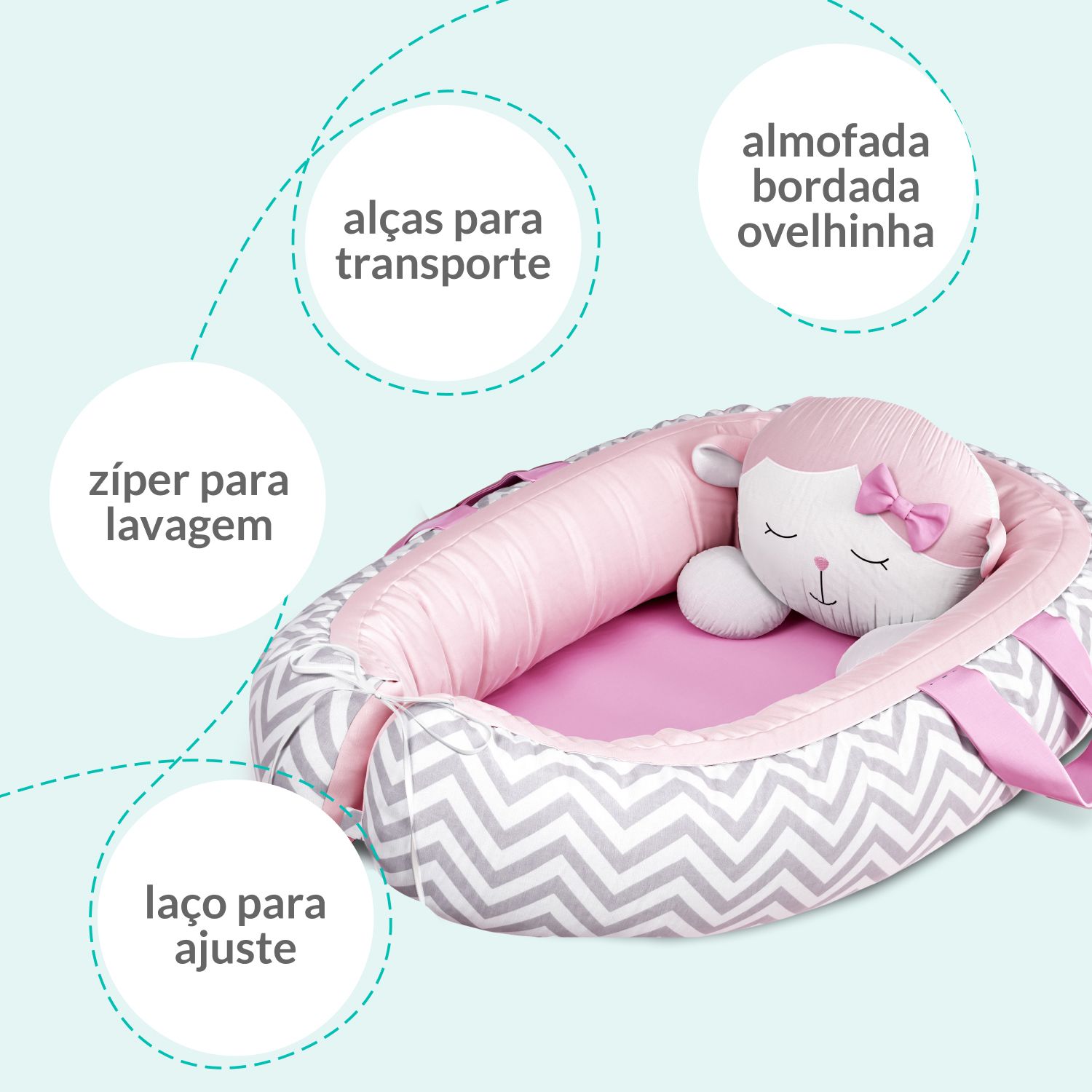 Ninho para Bebê Redutor de Berço Amiguinha Ovelhinha Rosa 75cm