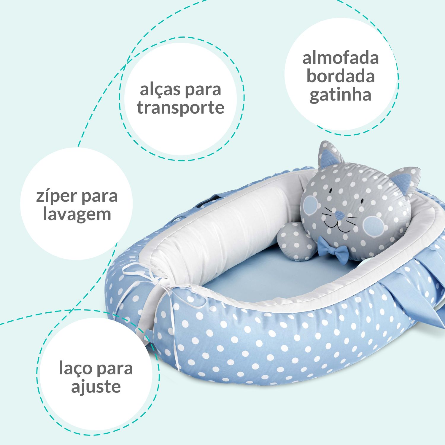Ninho para Bebê Redutor de Berço Amiguinha Gatinha Rosa 75cm