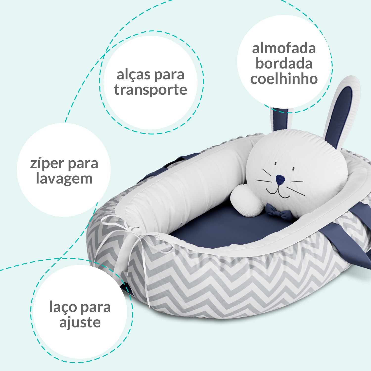 Ninho para Bebê Redutor de Berço Amiguinha Coelhinha Rosa 75cm