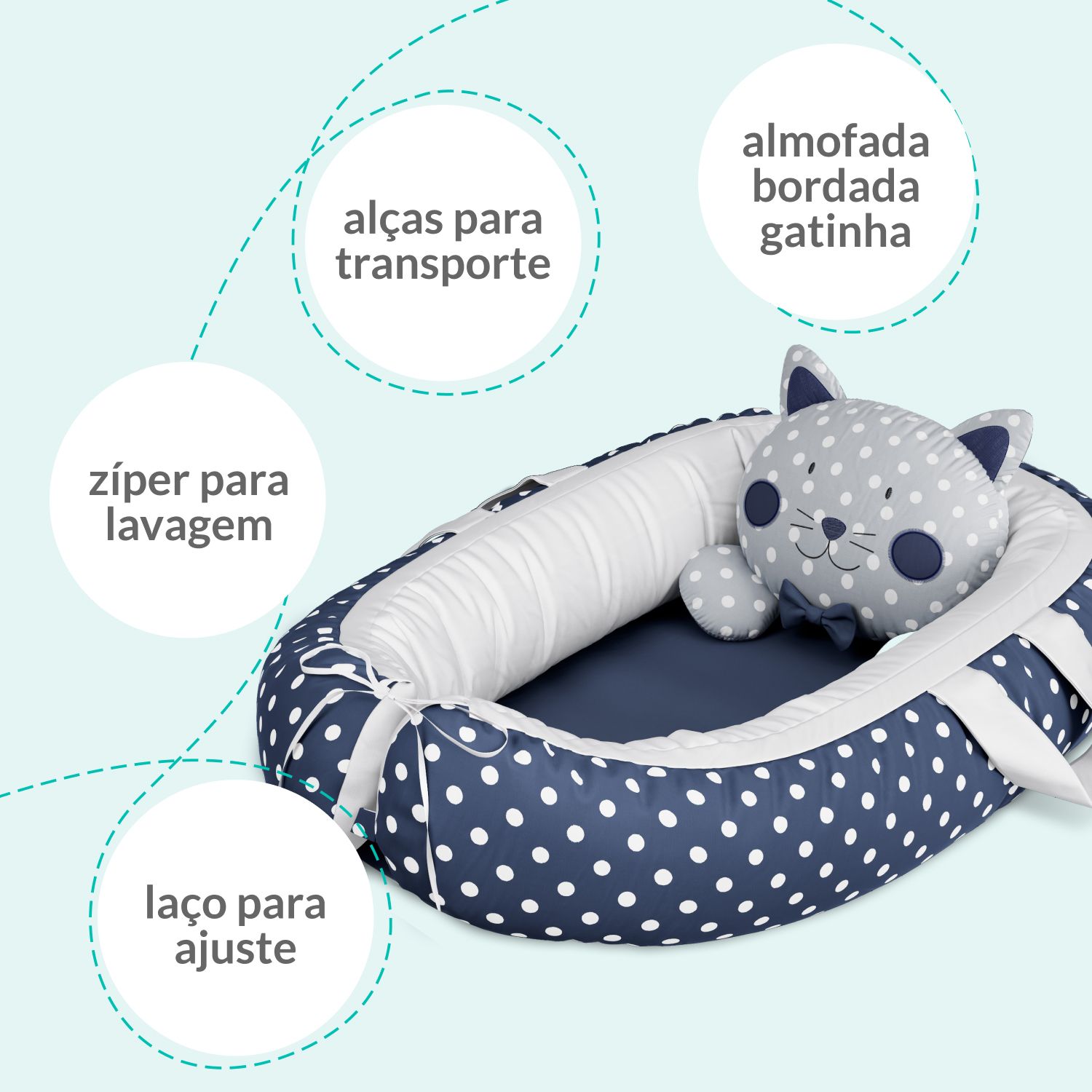 Ninho para Bebê Redutor de Berço Amiguinha Gatinha Rosa 75cm
